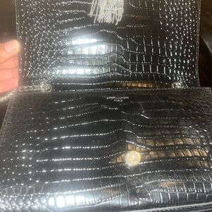 Saint Laurent Black Croc-Embossed Clutch